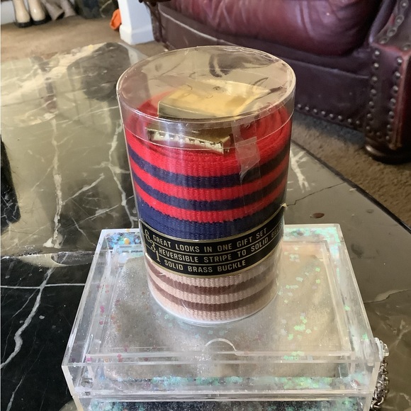 NWOT vintage men’s set of 3 interchangeable web brass tip brass buckle belts - Picture 1 of 5